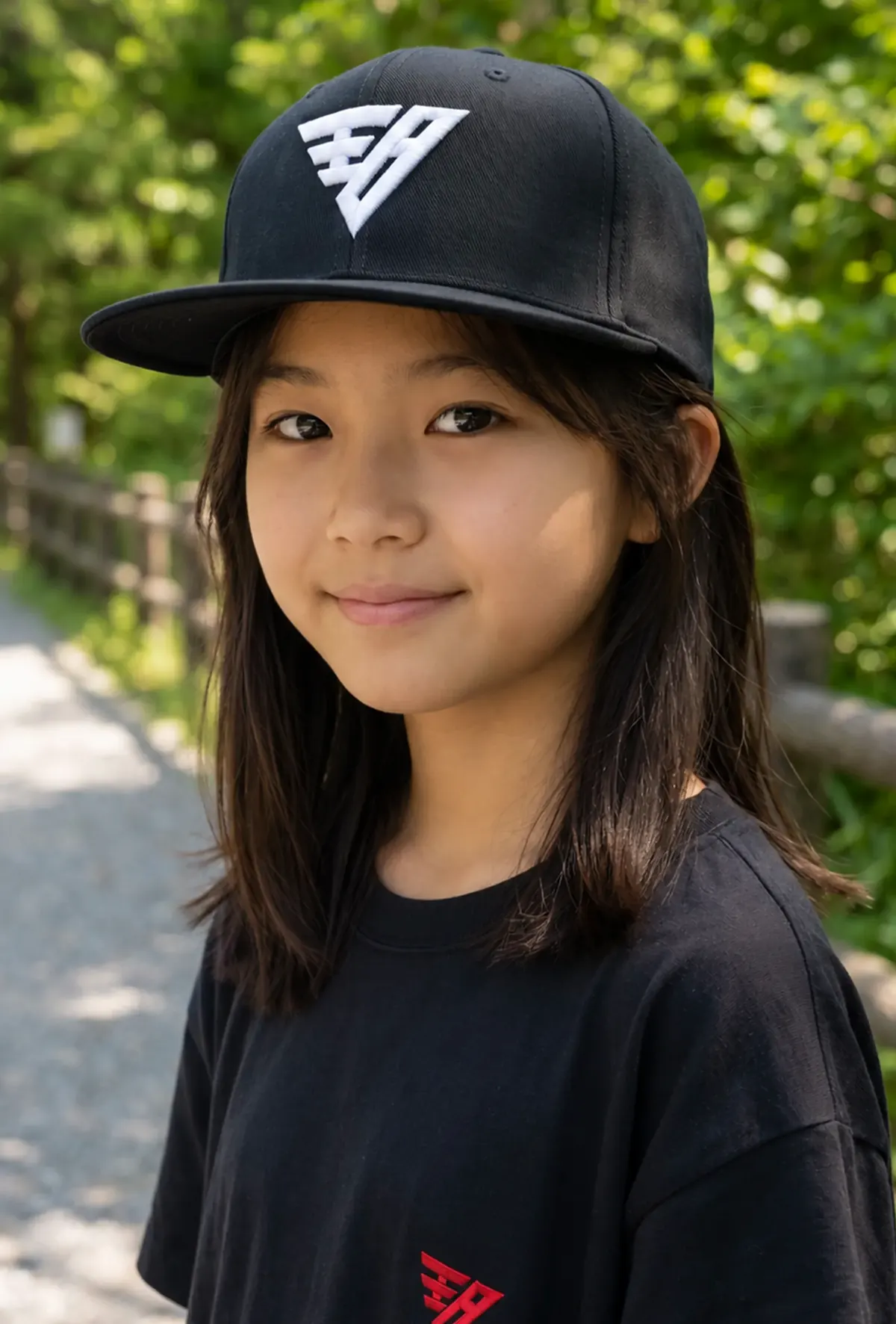 EIGHT-OUの帽子を被った日本人の女の子